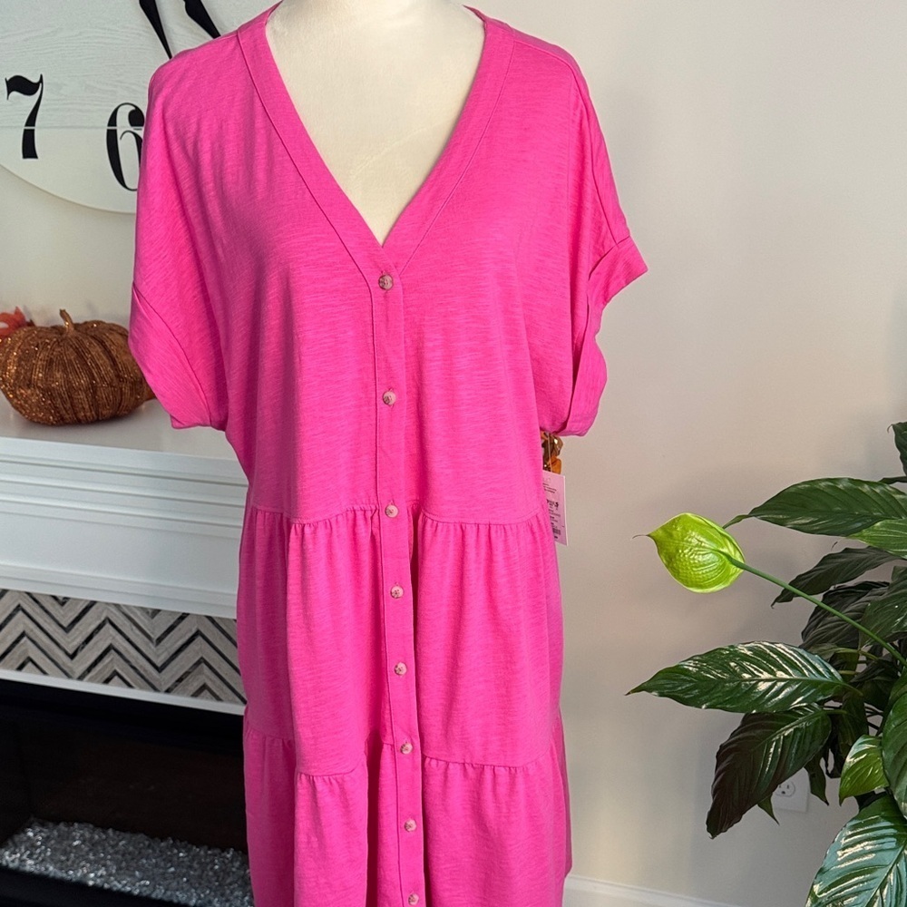 Sonoma Bright Pink Button-Front Midi Dress